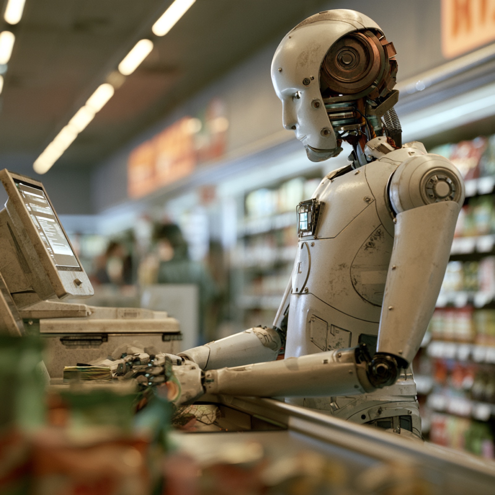 Roboter an der Supermarktkasse